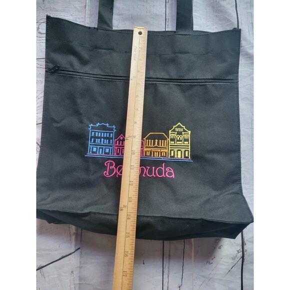 Embroidered Bermuda Black Tote Bag 14x14x4.5 Inches - Picture 4 of 8